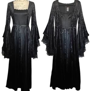 Vintage Lip Service‎ Velvet Dress Black Lace Goth Renaissance Witch Whimsigoth